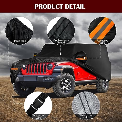 Migaven Waterproof Car Cover for Jeep Wrangler 4 Door 2006-2025 JK JL Outdoor Waterproof Sun Rain Snow Hail Protection with Driver Door Zipper - Image 2