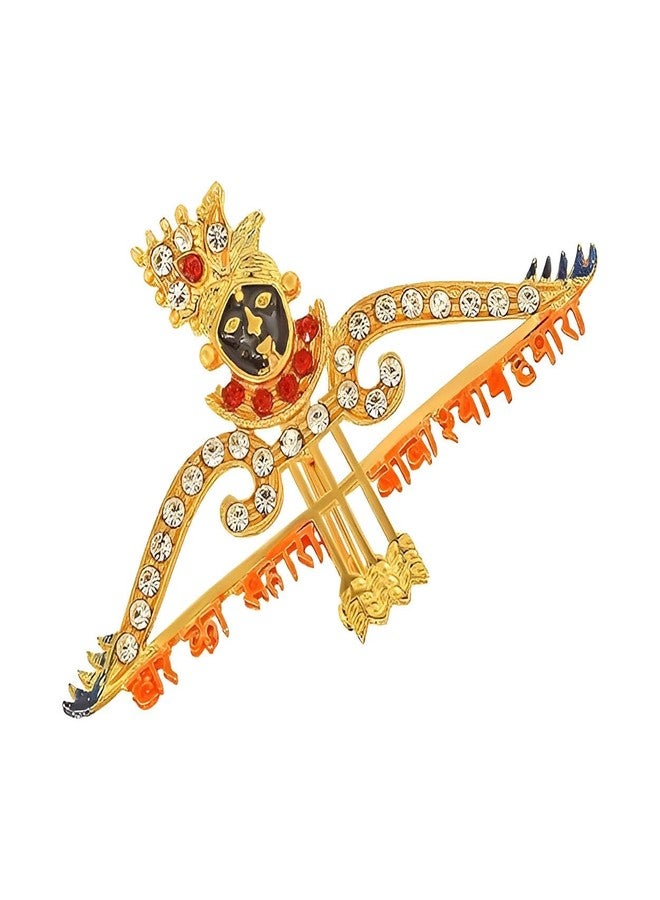 Inites Diamond Nug Engraved Metal Barbarika Ji Face Hare Ka Sahara Baba Khatu Shyam Hamara Teen Baan Dhanush Design Lapel Pin Brooch For Wedding & Parties - Image 5
