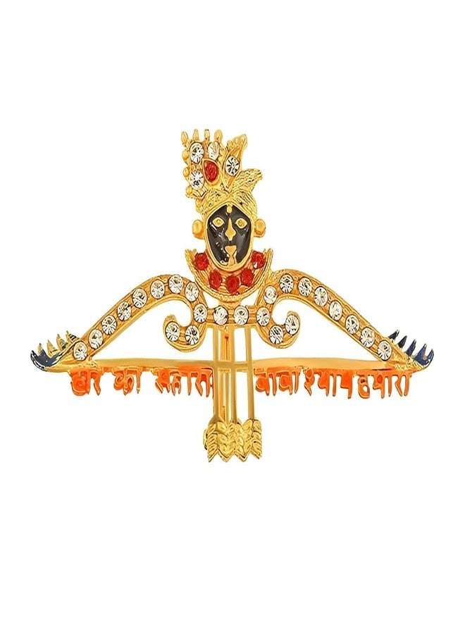 Inites Diamond Nug Engraved Metal Barbarika Ji Face Hare Ka Sahara Baba Khatu Shyam Hamara Teen Baan Dhanush Design Lapel Pin Brooch For Wedding & Parties - Image 1