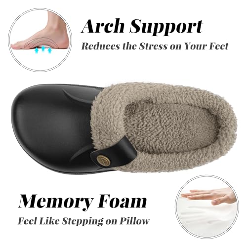 ChayChax Women and Men Fur Lined Clogs Memory Foam Warm Fuzzy Slippers Winter Waterproof Indoor Outdoor Slipper, Black 1, 11-11.5 Women/9.5-10 Men - Image 5