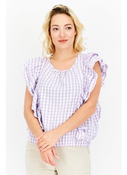 Women Crew Neck Cap Sleeve Checkered Ruffled Top, Lavender - pzsku/ZA5FE61011261EC13FBE3Z/45/_/1727187750/46481e06-bab0-4935-87e8-b9aec25e8e76