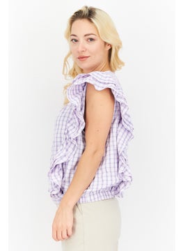 Women Crew Neck Cap Sleeve Checkered Ruffled Top, Lavender - pzsku/ZA5FE61011261EC13FBE3Z/45/_/1739110619/4ec3c80a-befe-4550-85e0-4a5b34ab53b3