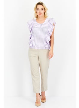 Women Crew Neck Cap Sleeve Checkered Ruffled Top, Lavender - pzsku/ZA5FE61011261EC13FBE3Z/45/_/1739110625/f93aeb57-155f-41e0-a001-89f10492275f