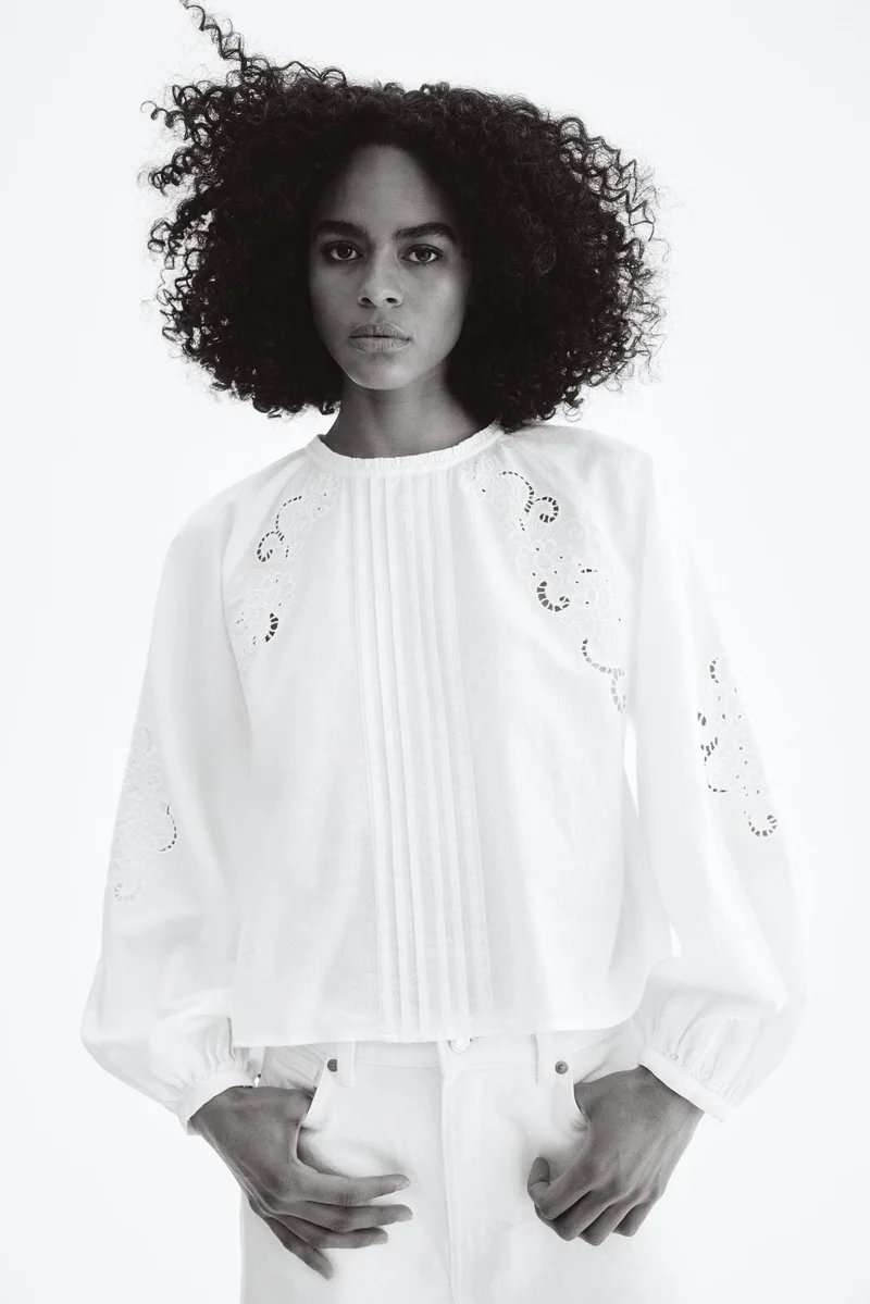 H&M Linen-blend broderie anglaise blouse