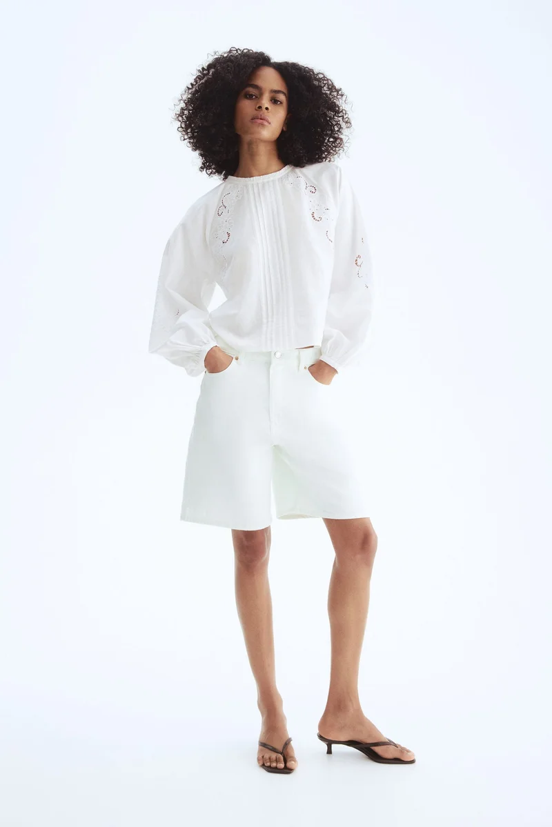 H&M Linen-blend broderie anglaise blouse