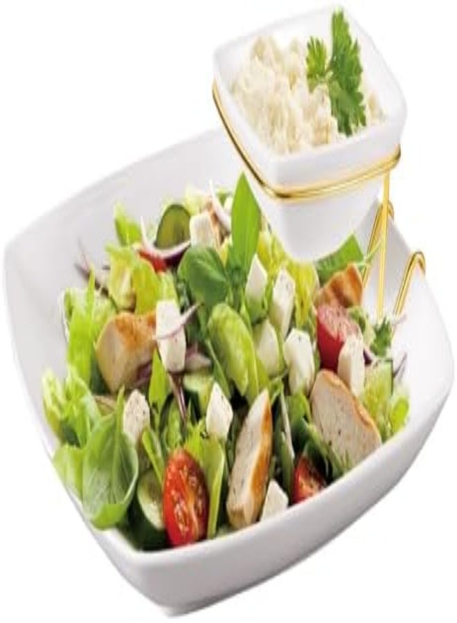 Orchid 2Pcs Square Dip Bowl With Gold Stand, Chip and Dip Bowls For Cracker and Snack, 2 Tier Salad Fruits Basket Appetizers Serving Platters Tray Dishes For Family Dinner Party Buffet - Image 4