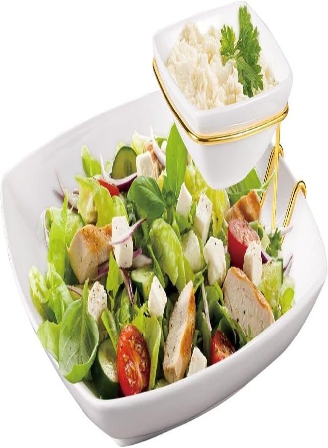 Orchid 2Pcs Square Dip Bowl With Gold Stand, Chip and Dip Bowls For Cracker and Snack, 2 Tier Salad Fruits Basket Appetizers Serving Platters Tray Dishes For Family Dinner Party Buffet - Image 5