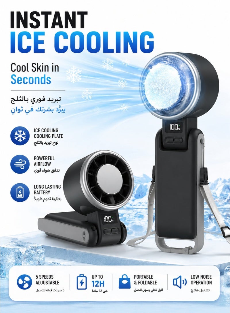 OULIYO Portable Handheld Turbo Fan with Ice Cooling, Rechargeable Personal Fan, Up tp 12Hrs Cooling, 5 Speed 25550RPM Powerful Portable Fan for Travel, Outdoor, Camping, Hiking (Black) - Image 2