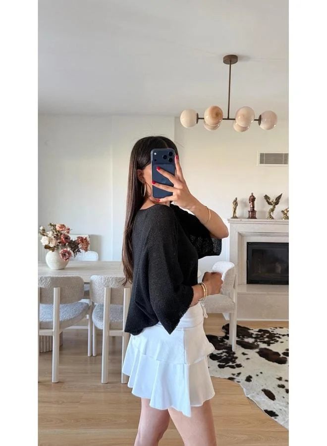 Gaus White Waist Elastic Tiered Shorts Skirt gaus-01603.
