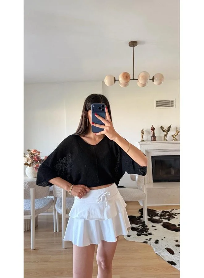 Gaus White Waist Elastic Tiered Shorts Skirt gaus-01603.