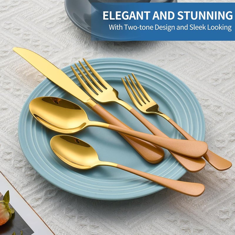Moxinox 20-Piece Orange & Gold Silverware Set, 18/0 Stainless Steel Colorful Handle Flatware Set,Service for 4,Modern Cutlery Set Includes Dinner Knives Forks Spoons,Mirror Polished,Dishwasher Safe - Image 3