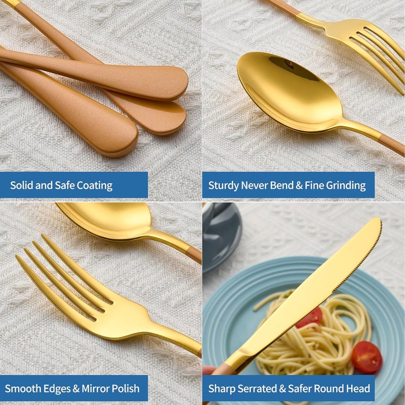 Moxinox 20-Piece Orange & Gold Silverware Set, 18/0 Stainless Steel Colorful Handle Flatware Set,Service for 4,Modern Cutlery Set Includes Dinner Knives Forks Spoons,Mirror Polished,Dishwasher Safe - Image 5
