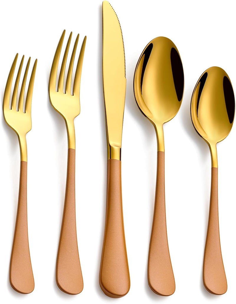 Moxinox 20-Piece Orange & Gold Silverware Set, 18/0 Stainless Steel Colorful Handle Flatware Set,Service for 4,Modern Cutlery Set Includes Dinner Knives Forks Spoons,Mirror Polished,Dishwasher Safe - Image 1