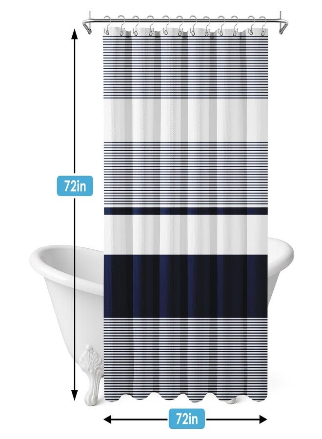 Nesphy Shower Curtain and Liner, Navy Blue Striped 3 in 1 Shower Curtain and PEVA Liner Set with 12 Rust-Resistant Metal Hooks, Waterproof Fabric Shower Curtains for Bathroom, 72 W x 72 H - Image 4