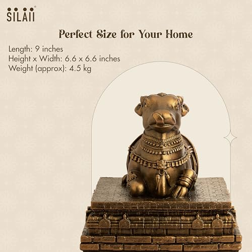 SILAII Nandi Bull Statue for Home Temple – 9 Inch Artistically Crafted Hindu Sacred Sculpture | Lord Shiva Nandi Idol for Pooja, Mandir Decor & Gifting - Image 4
