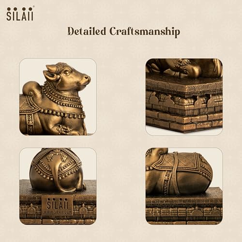 SILAII Nandi Bull Statue for Home Temple – 9 Inch Artistically Crafted Hindu Sacred Sculpture | Lord Shiva Nandi Idol for Pooja, Mandir Decor & Gifting - Image 3