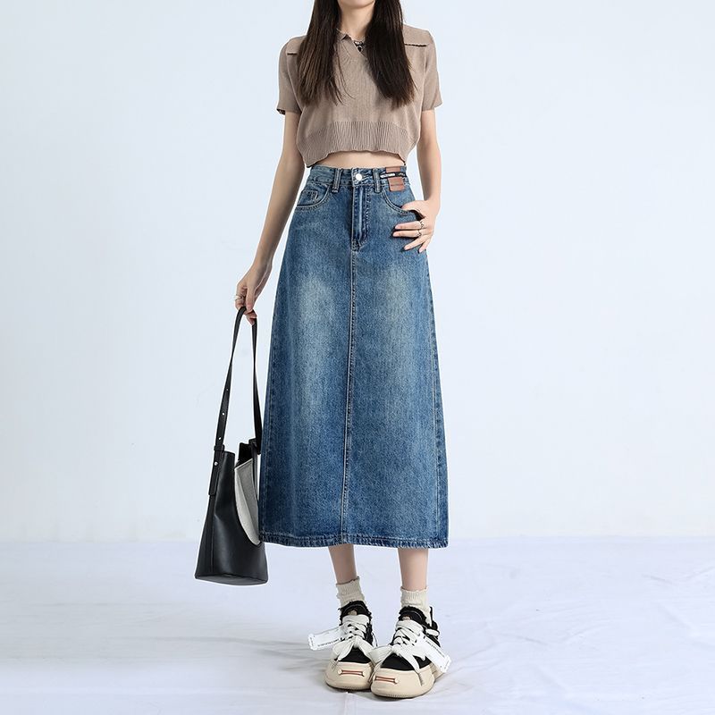 Z Korean Style High-Waisted Slit Denim Midi Skirt For Women, Spring/Summer Slim-Fit Pear-Shaped Retro Belt - Image 2