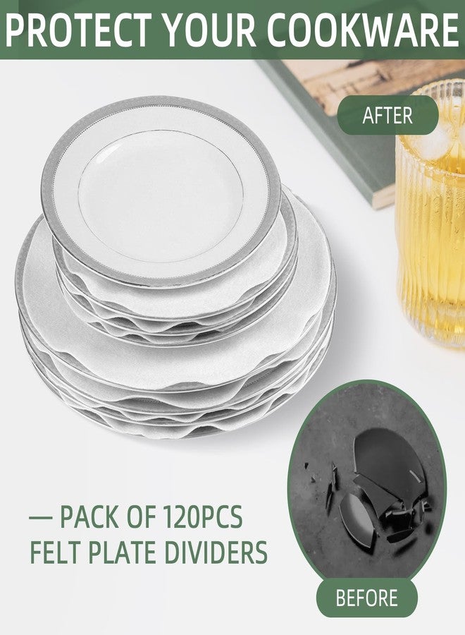 Cskunxia 120Pcs Plate Separators Storage, Soft Felt Plate Dividers, Round Dish Storage Protectors Pads with 3 Different Size (White) - Image 5