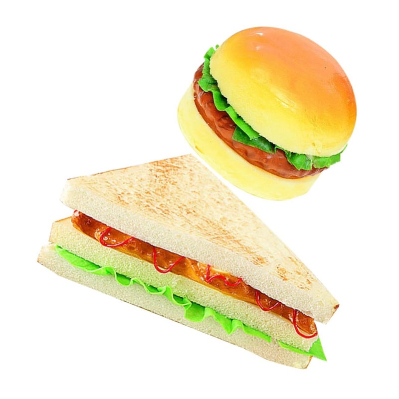 Valicluid 2 Pcs Realistic Hamburger Sandwich Bread Props for Photography Kitchen Party Decor - Image 2