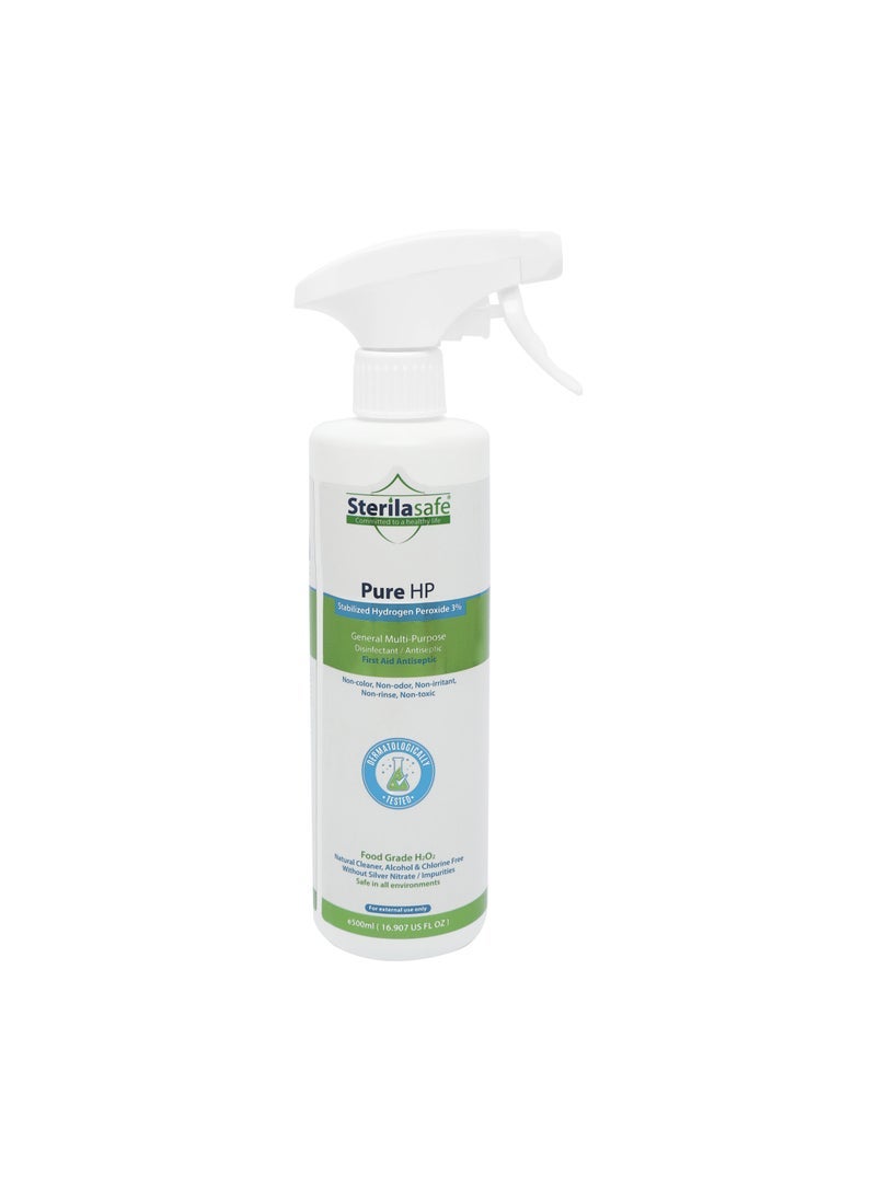 Sterilasafe Pure HP Food Grade, Hydrogen Peroxide 3%, H2O2, First Aid Antiseptic Spray, 500 ML - Image 1