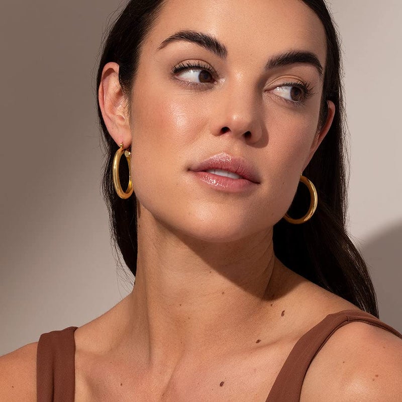 OOOPEL Steling Silver 4mm Thick Gold Chunky Hollow Tube Hoops Earrings - Hypoallergenic, Lightweight, Large (20/30/40/50/60MM) - Image 5