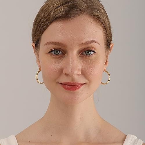 OOOPEL Steling Silver 4mm Thick Gold Chunky Hollow Tube Hoops Earrings - Hypoallergenic, Lightweight, Large (20/30/40/50/60MM) - Image 2