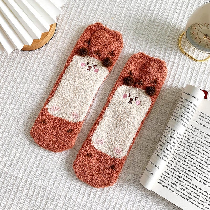 klarako 2 Pair of Wool Socks for Women - Fuzzy Cozy Thick Winter Warm Coral Velvet Casual Animal Cartoon Home Lounge Sock - Image 4