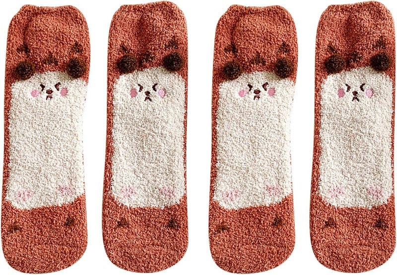 klarako 2 Pair of Wool Socks for Women - Fuzzy Cozy Thick Winter Warm Coral Velvet Casual Animal Cartoon Home Lounge Sock - Image 2