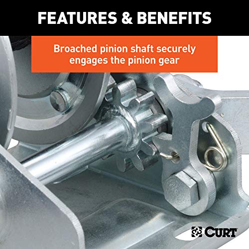 Curt وينش قارب يدوي CURT 29433 بيد دوارة، سعة 900 رطل، مقبض بطول 6-1/2 بوصة، نسبة تروس 3.25:1، حزام بطول 15 قدم - Image 5