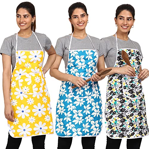 JMi Cotton Floral Print Aprons For Women kitchen Waterproof | Kitchen apron | Apron With Pocket | Multi colour | for Home, Kitchen, Restaurant Free Size (Pack of 3) - Image 1
