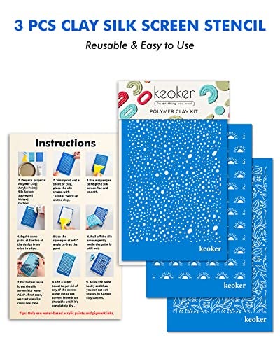 KEOKER Polymer Clay Silk Screen, Silk Screen Stencils for Polymer Clay, 3 PCS Reusable Silkscreen Print Kit,for Printing on Clay & Other Jewelry Clay Earrings Decoration, Each 6" X 3.8" (3PC-LINE) - Image 2