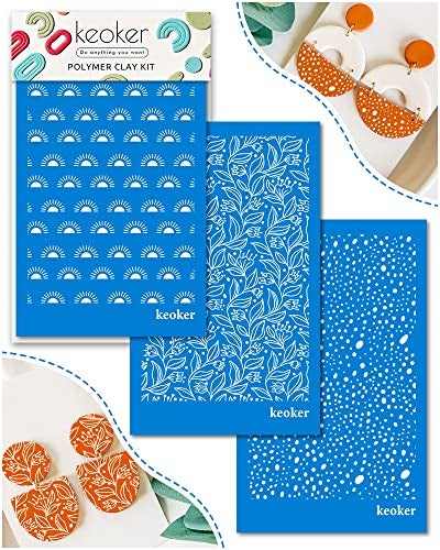 KEOKER Polymer Clay Silk Screen, Silk Screen Stencils for Polymer Clay, 3 PCS Reusable Silkscreen Print Kit,for Printing on Clay & Other Jewelry Clay Earrings Decoration, Each 6" X 3.8" (3PC-LINE) - Image 1
