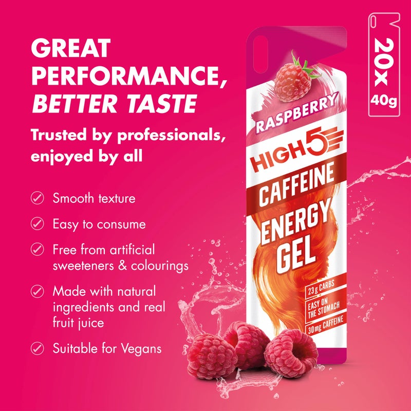 High5 Caffeine Gels Running - Glucose Shots for Instant Energy and Running Fuel - Natural Fruit Juice Energy Shots - Sports Gel for Running, Cycling, Ultra Marathon, Ironman (Raspberry, 20 x 40g) - Image 3