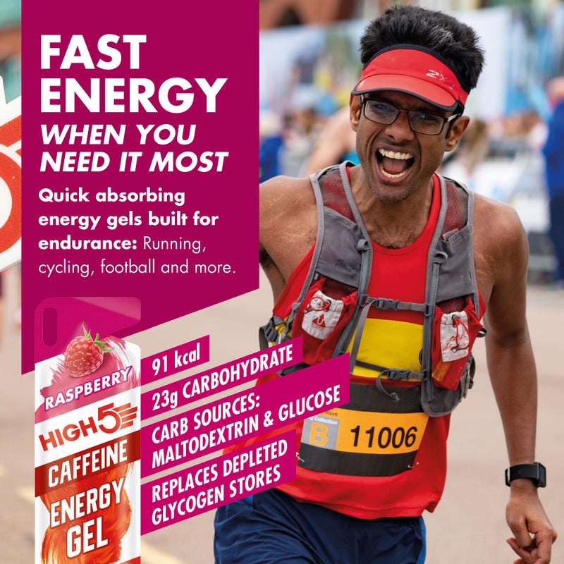 High5 Caffeine Gels Running - Glucose Shots for Instant Energy and Running Fuel - Natural Fruit Juice Energy Shots - Sports Gel for Running, Cycling, Ultra Marathon, Ironman (Raspberry, 20 x 40g) - Image 2