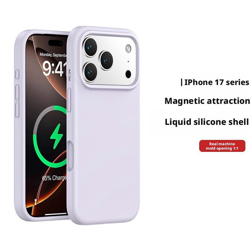 Magnetic Silicone Phone Case for iPhone 17 Series, Solid Color, One-Piece Button Cover - Image 1