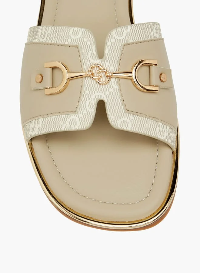 Celeste Women's Monogram Print Slip-On Sandals with Metallic Detail