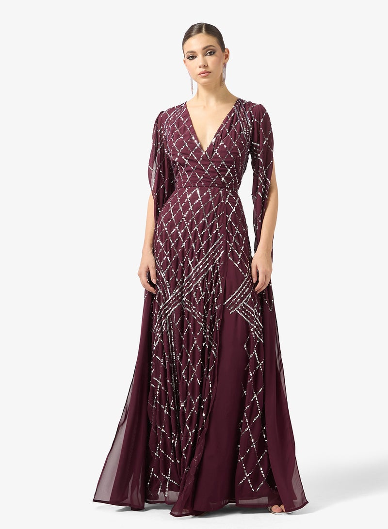 Amelia Rose v-neck drape sleeve sequin maxi dress - Image 1