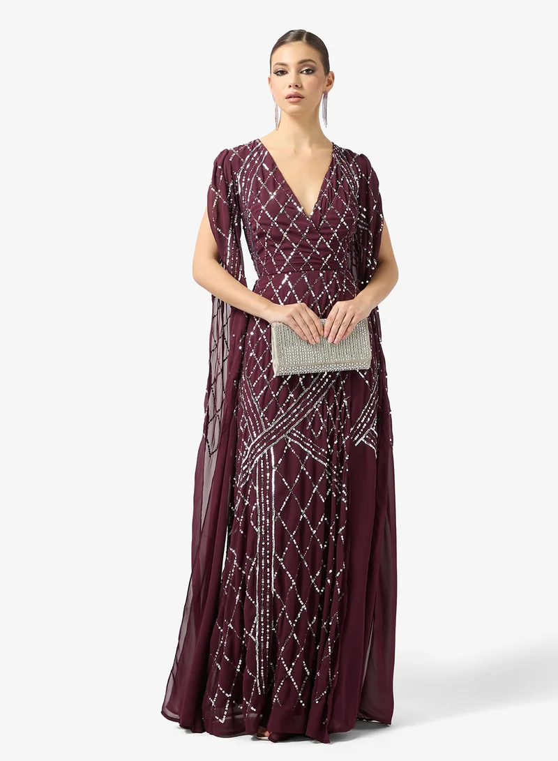 Amelia Rose v-neck drape sleeve sequin maxi dress