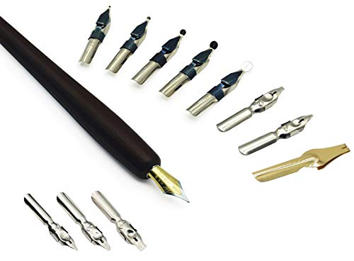 Plotube Calligraphy Pen Set – Includes Wooden Dip Pen, Antique Brass Holder, 11 Nibs, 7 Colors Ink Bottles and Beginner's Manual - Image 5