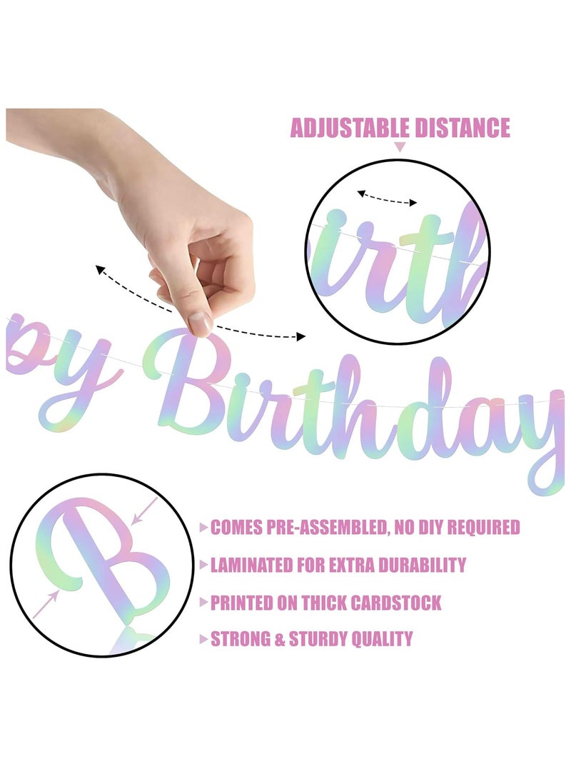 Large Iridescent Happy Birthday Banner - 4 Feet | Pre-Strung, Birthday Sign Garland For Happy Birthday Decorations | Iridescent Party Decorations No DIY - Image 5