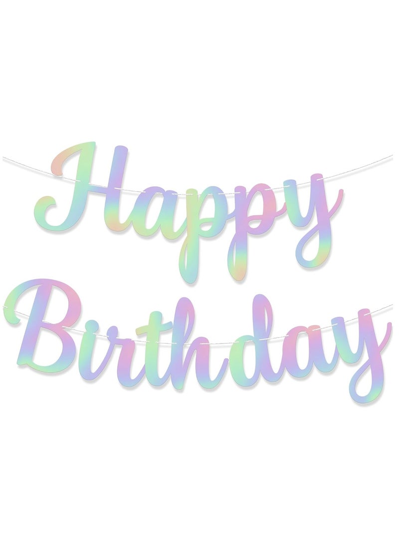 Large Iridescent Happy Birthday Banner - 4 Feet | Pre-Strung, Birthday Sign Garland For Happy Birthday Decorations | Iridescent Party Decorations No DIY - Image 1