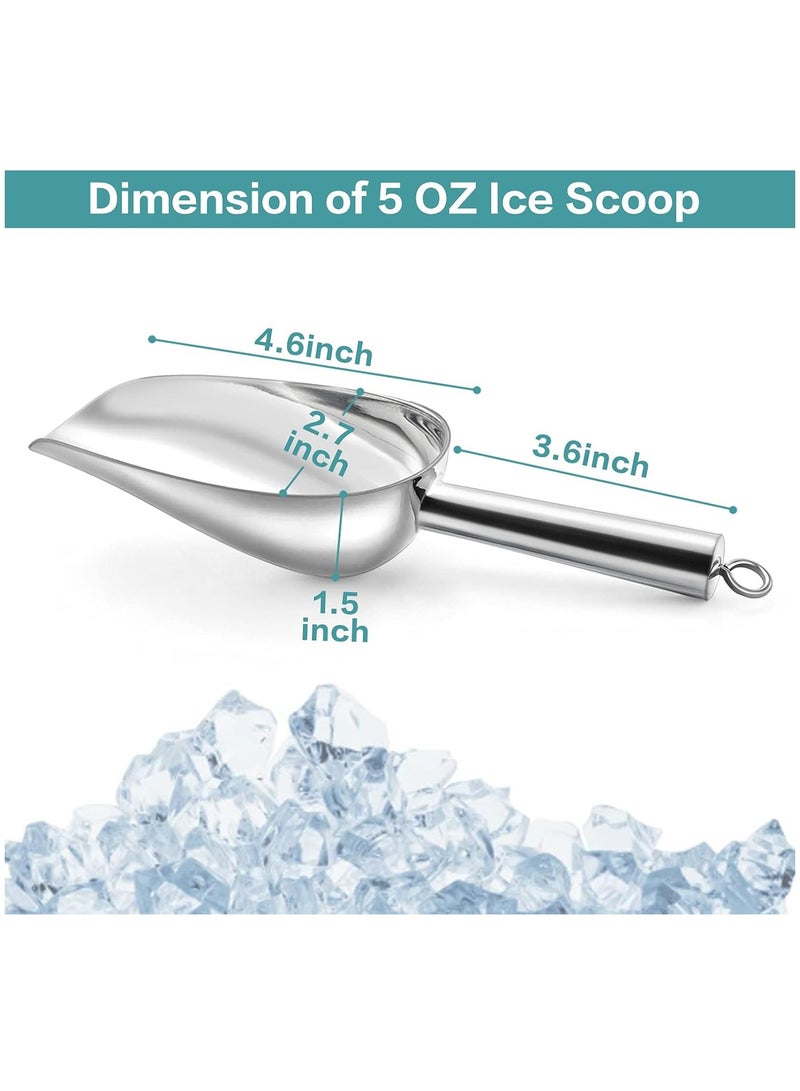 بابونا مغرفة ثلج من الفولاذ المقاوم للصدأ 5 أونصة، مغرفة معدنية صغيرة متعددة الاستخدامات للمطبخ صانع الثلج الفريزر حبوب القهوة السكر الدقيق حفلات الزفاف (فضي) - Image 2