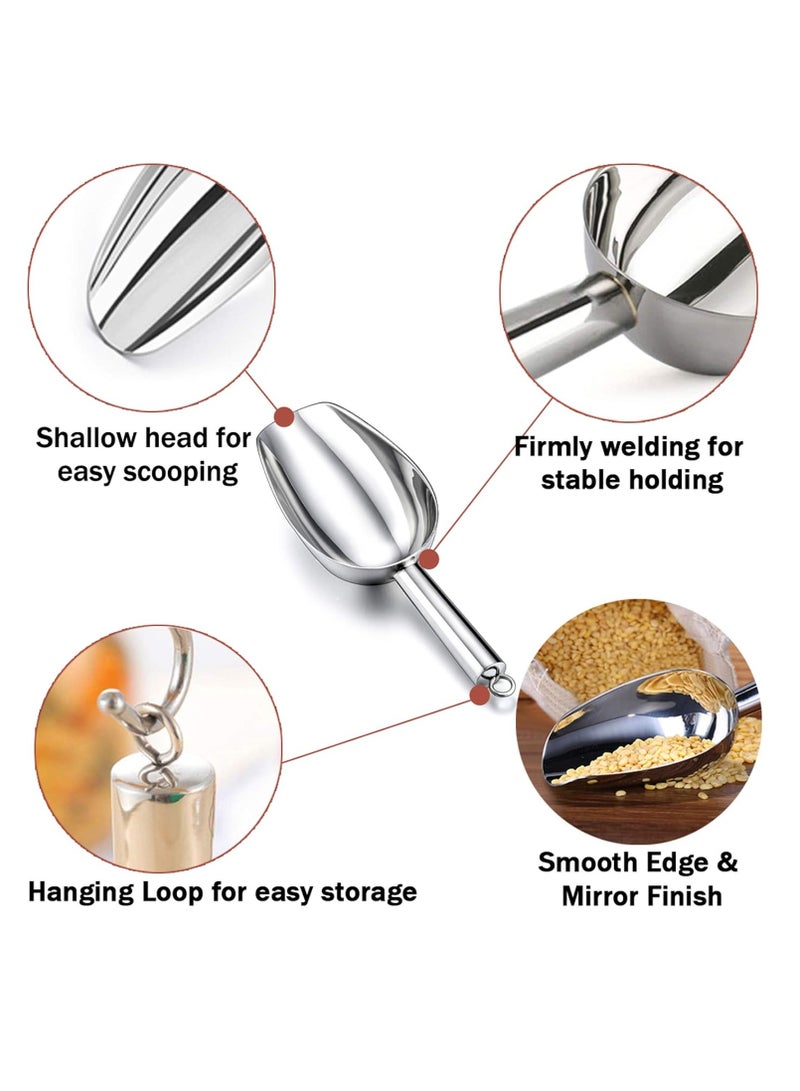 بابونا مغرفة ثلج من الفولاذ المقاوم للصدأ 5 أونصة، مغرفة معدنية صغيرة متعددة الاستخدامات للمطبخ صانع الثلج الفريزر حبوب القهوة السكر الدقيق حفلات الزفاف (فضي) - Image 3