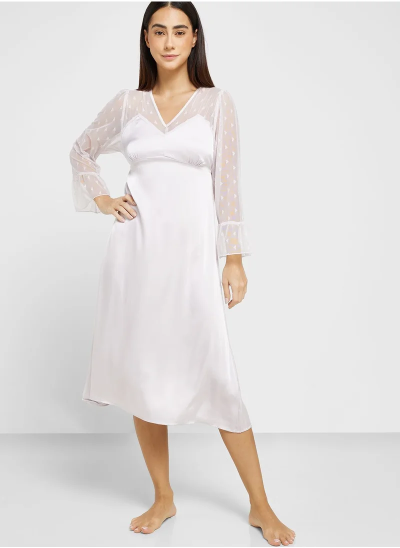 ELLA Lace Sleeve Satin Night Slip Dress