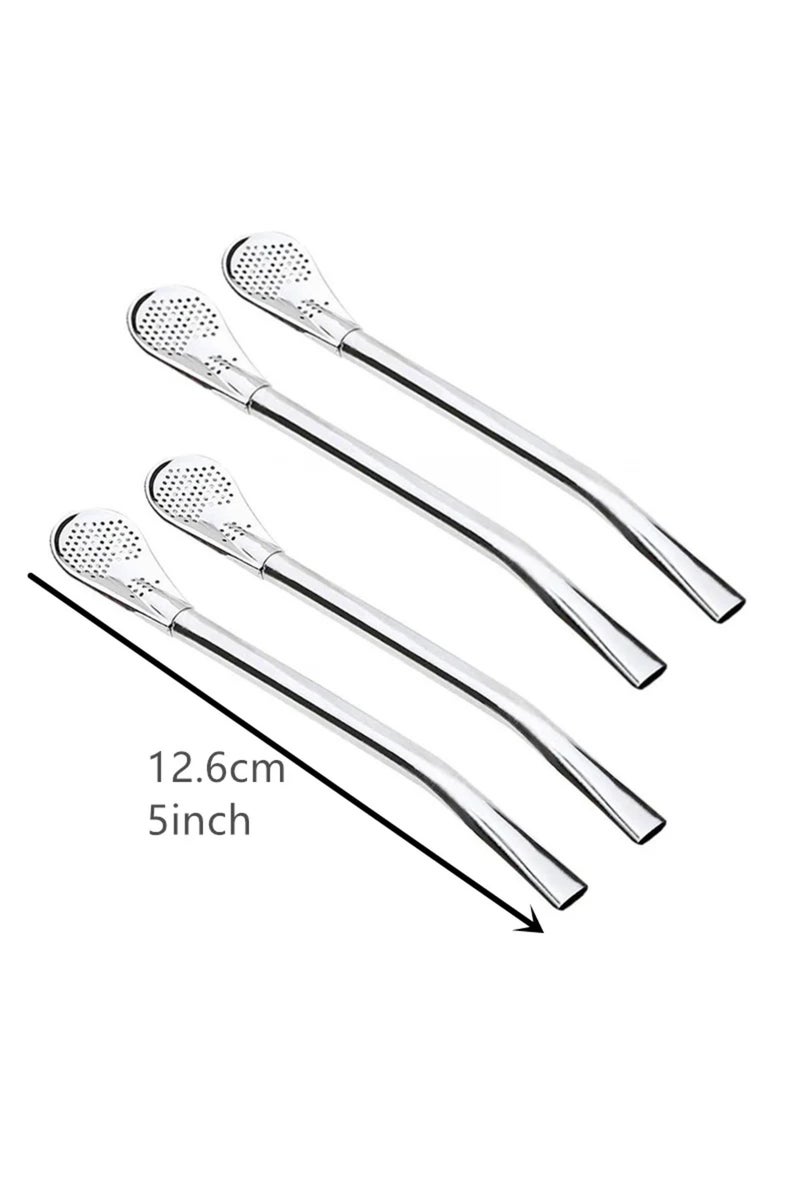 small 12.6cm 4 Pieces Stainless Steel Drinking Straws with Filter Spoon Reusable Yerba Mate Bombilla