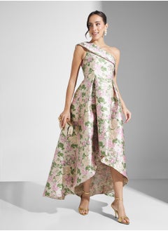 Adrianna Papell Printed Asymmetric One Shoulder Dress  - Image 4