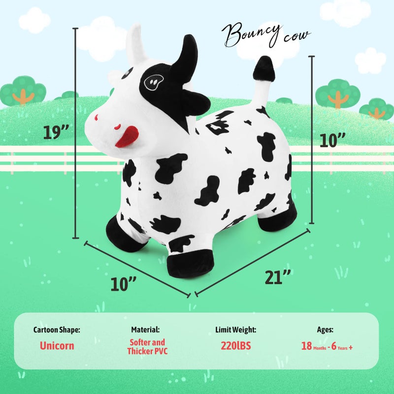 EVERICH TOY Bouncy Horse Cow Toys Inflatable Bouncing Animal Hopping Toys Outdoor Indoor Ride on Bouncer Boys Girls Birthday Gift for 18 Month 2 3 4 5 6 Year Old Kid Plush Cow Toy - Image 3