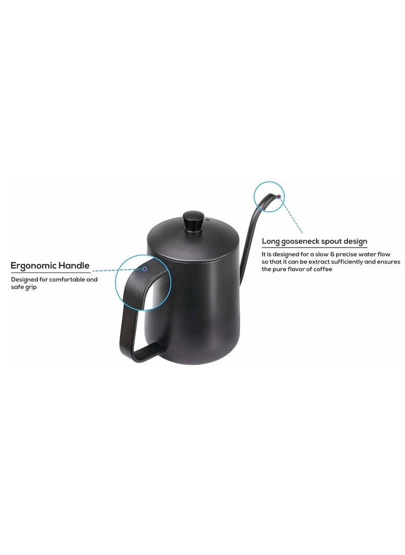 Beauenty Pour Over Kettle Goose neck Long Narrow Spout With Lid Coffee Tea Pot Pitcher for pouring coffee(600ml, Black)  - Image 3