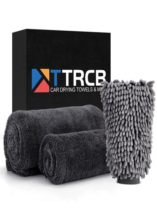 TTRCB 2 Pack 1300 GSM Car Drying Towel, Microfiber Towels for Cars - 36" x 24" & 16" x 16", Ultra-Absorbent, Streak Free, Premium Double Twisted-Loop Microfiber Cleaning Cloth with Car Wash Mitt - Image 1