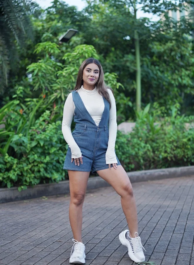 SASSAFRAS Blue Solid Twofer Take Dungaree for Women